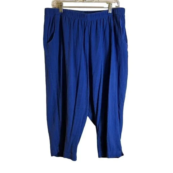 Denim & Co Women's Gauze Capri Blue Pull-On Pants with Pockets Size 1X - Picture 2 of 9